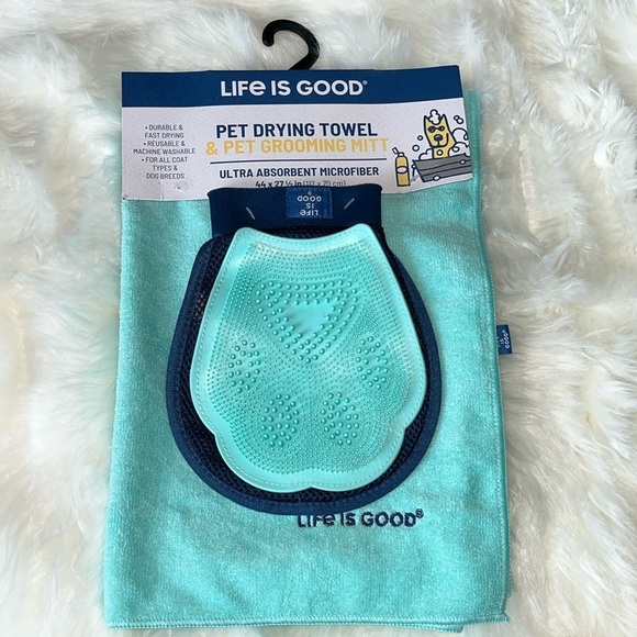 🆕 Life is Good Microfiber Pet Towel and Grooming Mitt Set - Picture 2 of 9